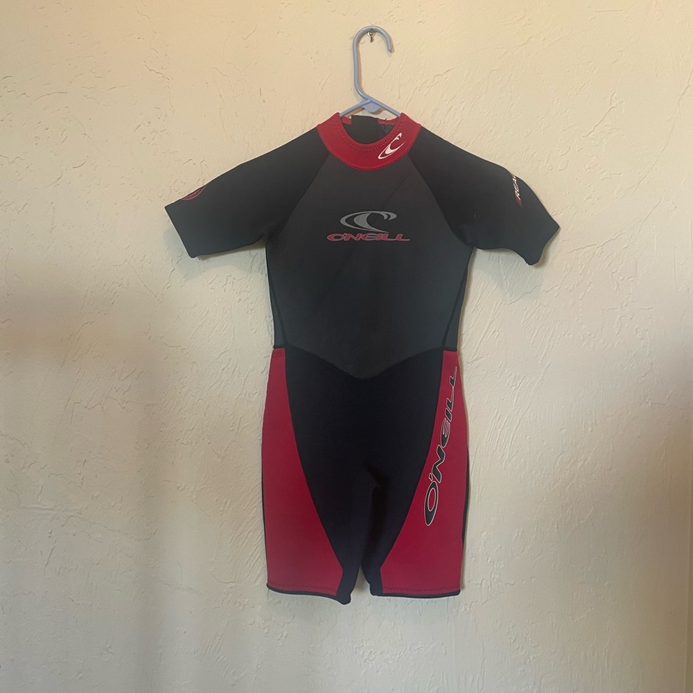 O'Neill Kids Short Sleeve Rashguard Suit - Black & Red